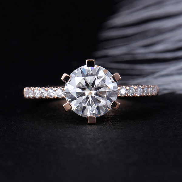 14k Rose Gold Moissanite Ring 2ct Center Stone Moissanite Engagement Rings & Jewelry | Luxus Moissanite