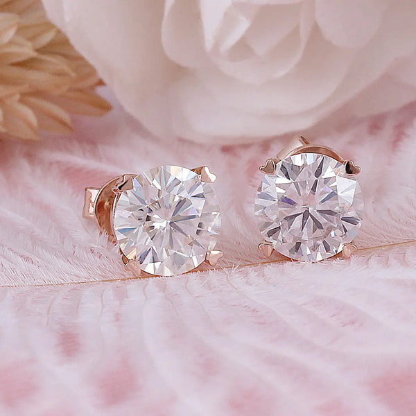 14k Rose Gold Stud Moissanite Earrings 2ctw Moissanite Engagement Rings & Jewelry | Luxus Moissanite
