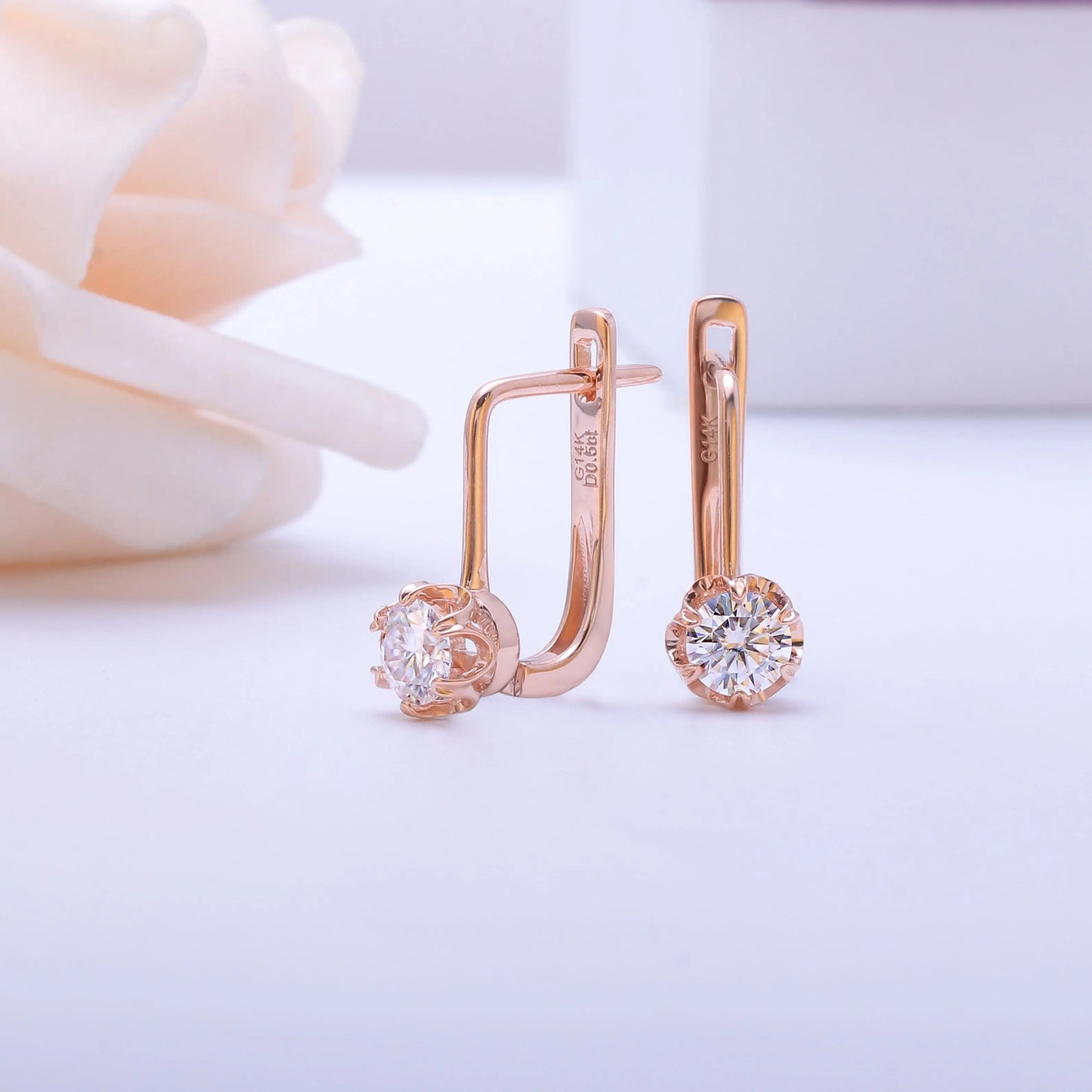 14k Rose Gold U Hoop Moissanite Earrings 1ctw Moissanite Engagement Rings & Jewelry | Luxus Moissanite | 14k Rose Gold U Hoop Moissanite Earrings 1ctw / Elegant Hoop Earrings Collection