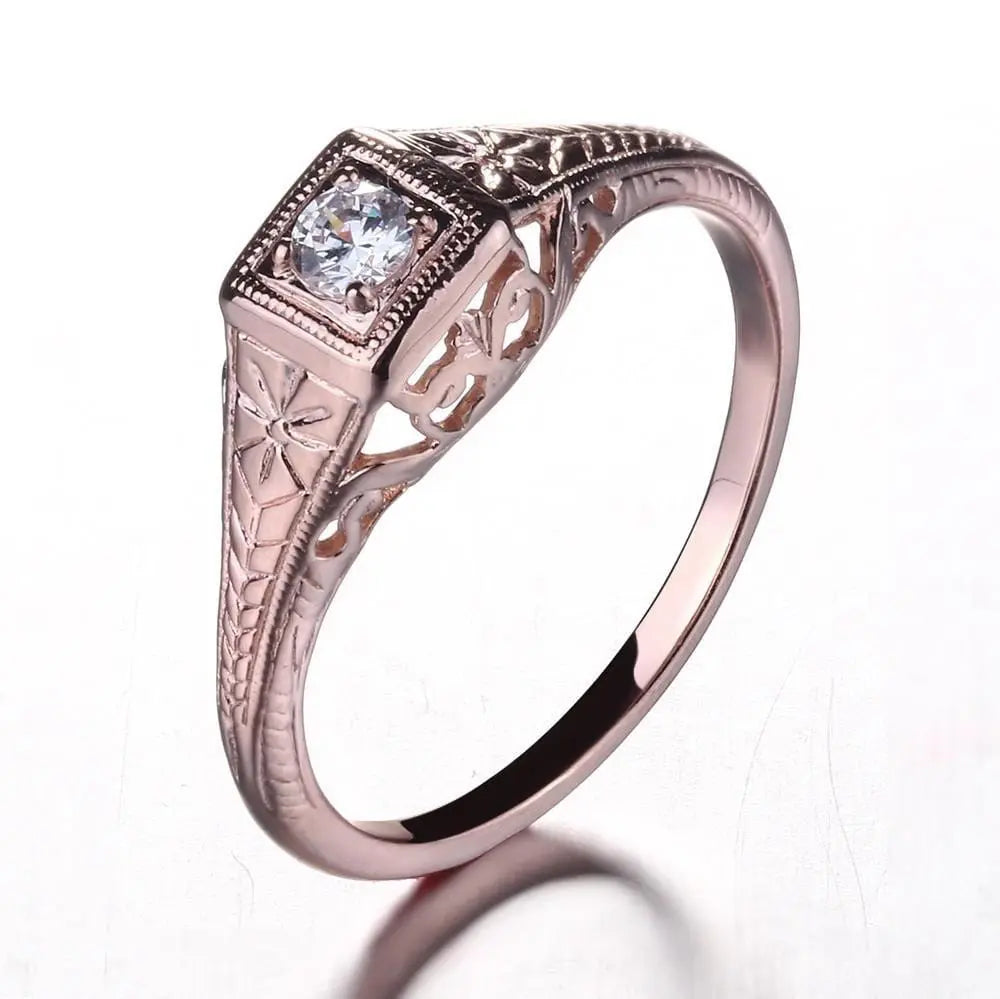 14k Rose Gold Vintage / Unique Moissanite Ring 0.1ct Moissanite Engagement Rings & Jewelry | Luxus Moissanite | Vintage Wedding Ring