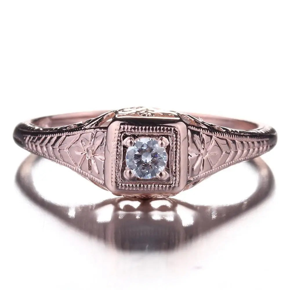 14k Rose Gold Vintage / Unique Moissanite Ring 0.1ct Moissanite Engagement Rings & Jewelry | Luxus Moissanite | Vintage Wedding Ring