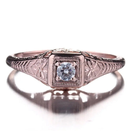 14k Rose Gold Vintage / Unique Moissanite Ring 0.1ct Moissanite Engagement Rings & Jewelry | Luxus Moissanite | Vintage Wedding Ring