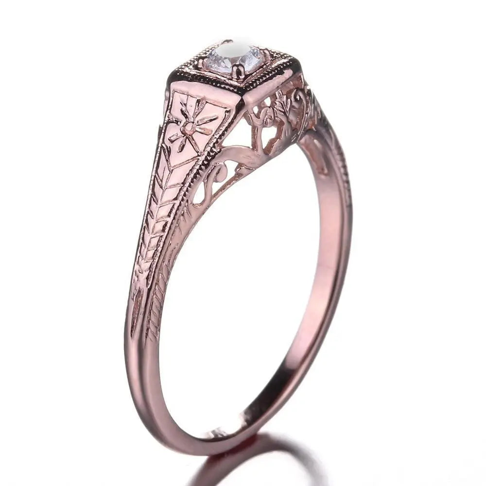 14k Rose Gold Vintage / Unique Moissanite Ring 0.1ct Moissanite Engagement Rings & Jewelry | Luxus Moissanite Vintage Wedding Ring