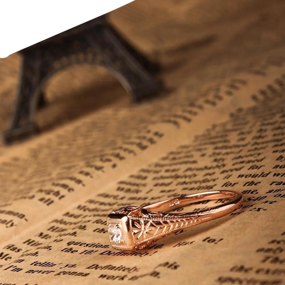 14k Rose Gold Vintage / Unique Moissanite Ring 0.1ct Moissanite Engagement Rings & Jewelry | Luxus Moissanite Vintage Wedding Ring