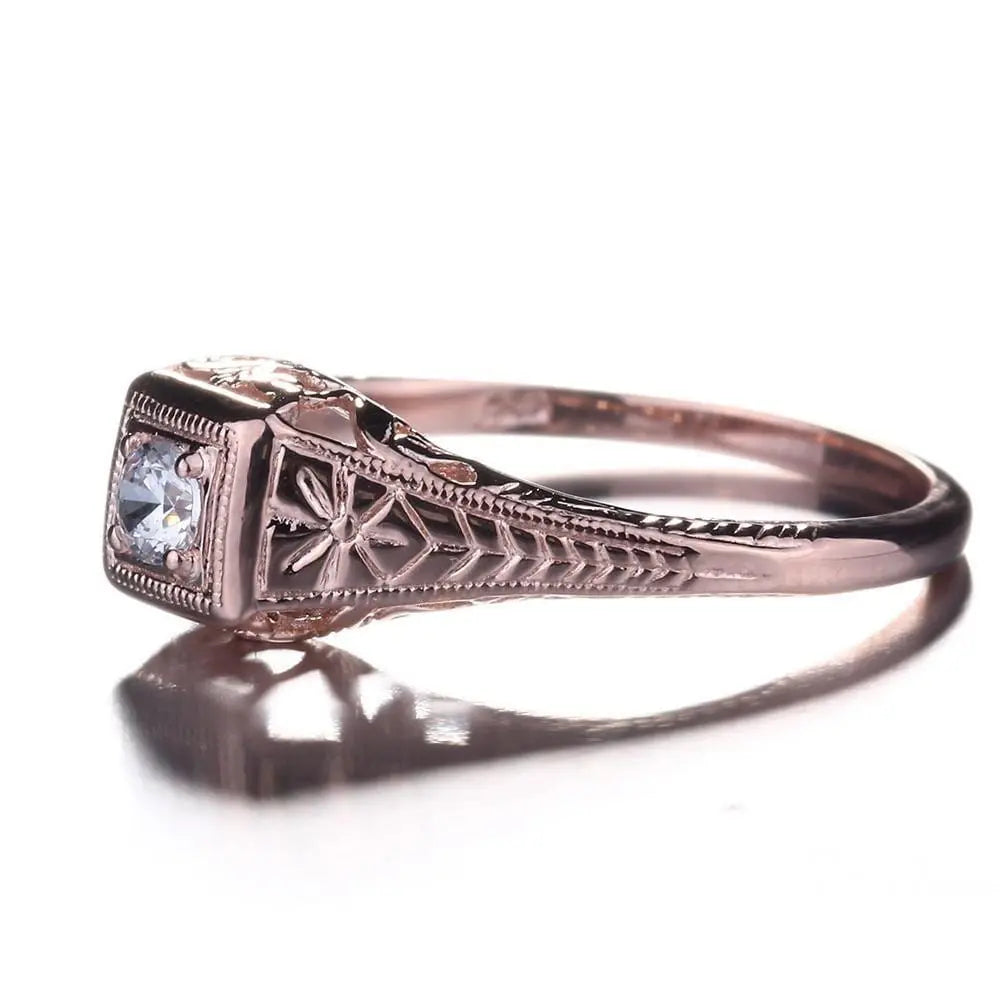 14k Rose Gold Vintage / Unique Moissanite Ring 0.1ct Moissanite Engagement Rings & Jewelry | Luxus Moissanite Vintage Wedding Ring