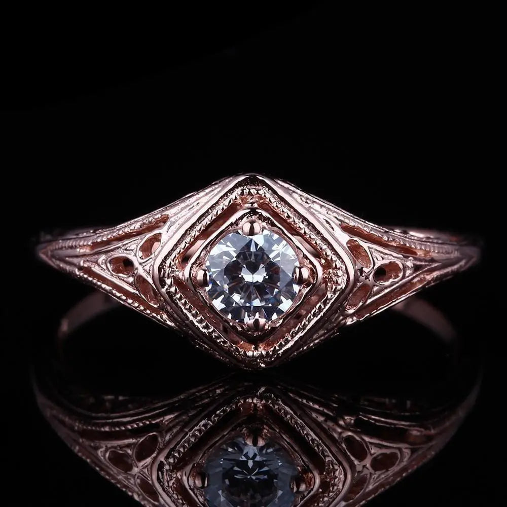 14k Rose Gold Vintage / Unique Moissanite Ring 0.3ct Moissanite Engagement Rings & Jewelry | Luxus Moissanite | Rings for Women Engagement Collection
