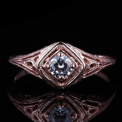 14k Rose Gold Vintage / Unique Moissanite Ring 0.3ct Moissanite Engagement Rings & Jewelry | Luxus Moissanite | Rings for Women Engagement Collection