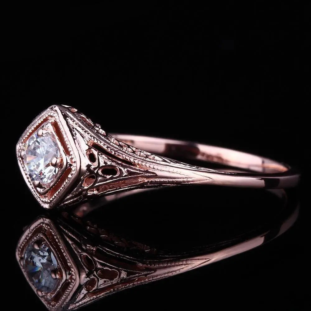 14k Rose Gold Vintage / Unique Moissanite Ring 0.3ct Moissanite Engagement Rings & Jewelry | Luxus Moissanite Rings for Women Engagement Collection