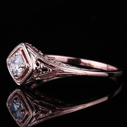 14k Rose Gold Vintage / Unique Moissanite Ring 0.3ct Moissanite Engagement Rings & Jewelry | Luxus Moissanite Rings for Women Engagement Collection