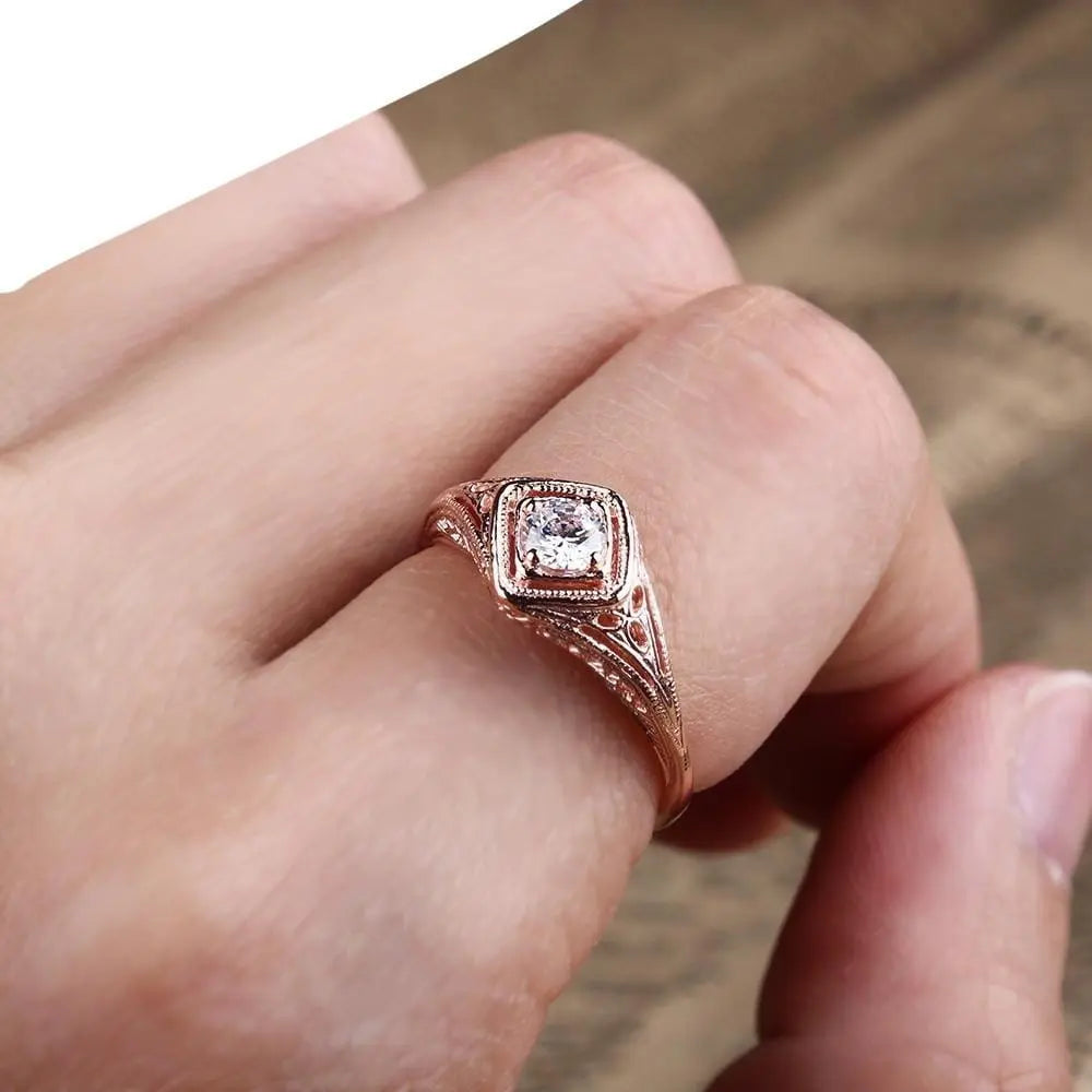 14k Rose Gold Vintage / Unique Moissanite Ring 0.3ct Moissanite Engagement Rings & Jewelry | Luxus Moissanite Rings for Women Engagement Collection
