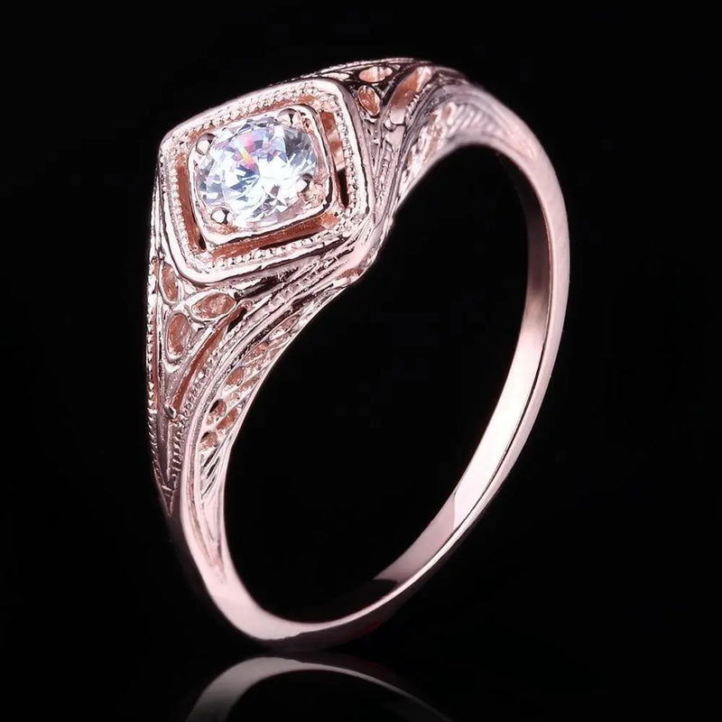 14k Rose Gold Vintage / Unique Moissanite Ring 0.3ct Moissanite Engagement Rings & Jewelry | Luxus Moissanite