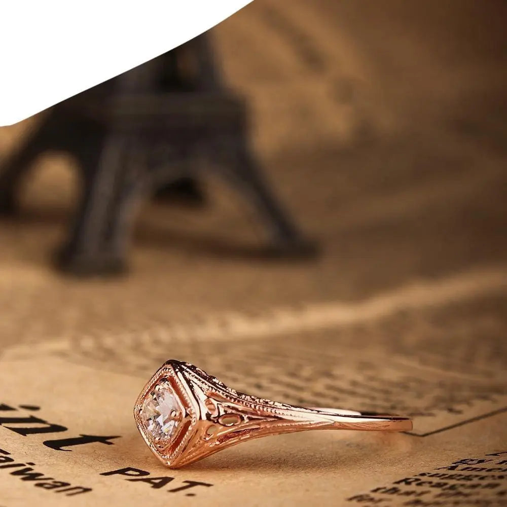 14k Rose Gold Vintage / Unique Moissanite Ring 0.3ct Moissanite Engagement Rings & Jewelry | Luxus Moissanite Rings for Women Engagement Collection