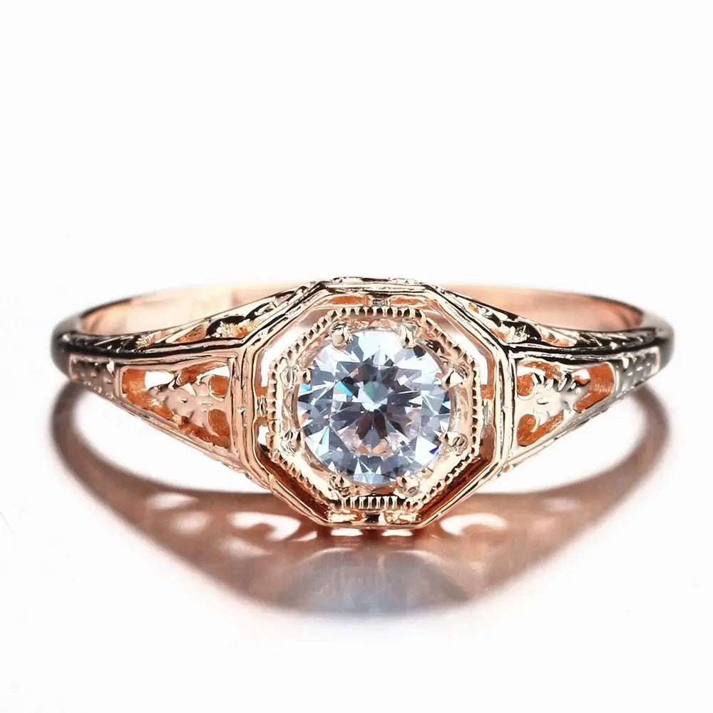14k Rose Gold Vintage / Unique Moissanite Ring 0.4ct Moissanite Engagement Rings & Jewelry | Luxus Moissanite | Moissanite Women's Wedding Bands Collection | Moissanite Women's Wedding Bands Collection