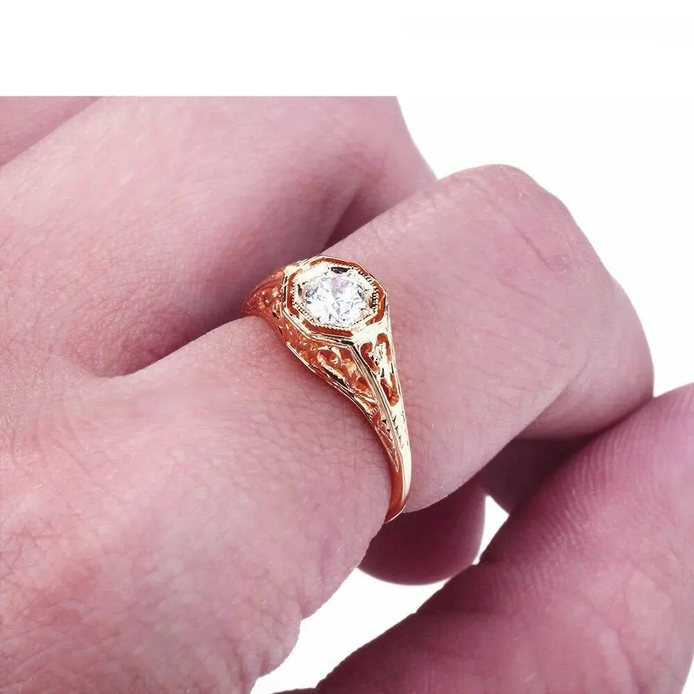 14k Rose Gold Vintage / Unique Moissanite Ring 0.4ct Moissanite Engagement Rings & Jewelry | Luxus Moissanite Moissanite Women's Wedding Bands Collection