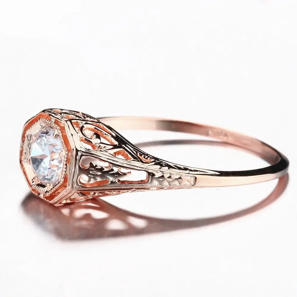 14k Rose Gold Vintage / Unique Moissanite Ring 0.4ct Moissanite Engagement Rings & Jewelry | Luxus Moissanite Moissanite Women's Wedding Bands Collection