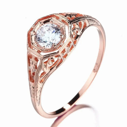 14k Rose Gold Vintage / Unique Moissanite Ring 0.4ct Moissanite Engagement Rings & Jewelry | Luxus Moissanite Moissanite Women's Wedding Bands Collection