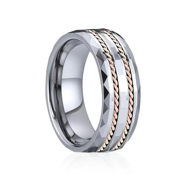 tungsten wedding band - 14k Rose Gold With Tungsten Men's Wedding Band Moissanite Engagement Rings & Jewelry | Luxus Moissanite