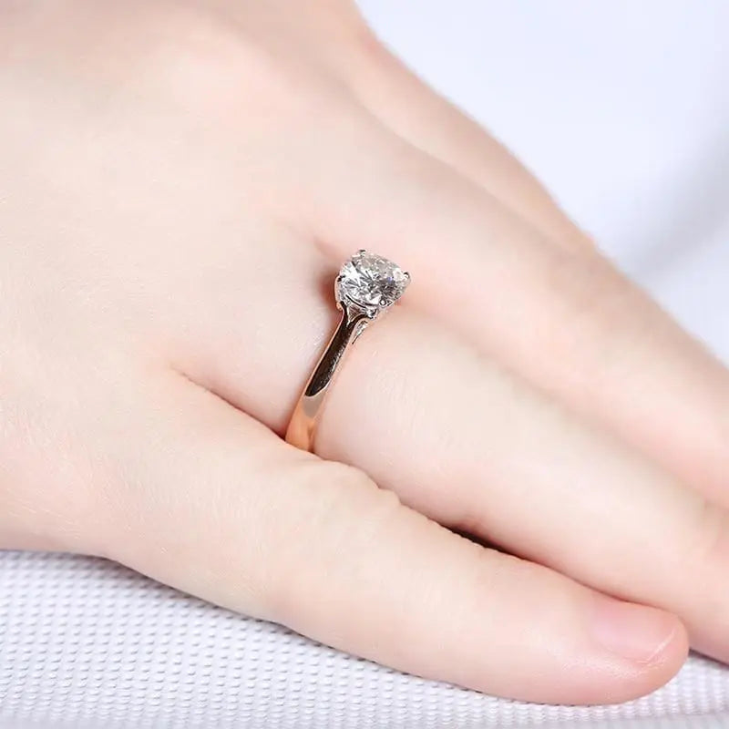 14k Rose & White Gold Moissanite Solitaire Ring 1ct Moissanite Engagement Rings & Jewelry | Luxus Moissanite