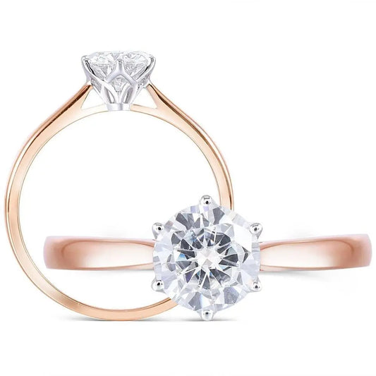 14k Rose & White Gold Solitaire Moissanite Ring 0.8ct Moissanite Engagement Rings & Jewelry | Luxus Moissanite |  Engagement Ring in Rose Gold 