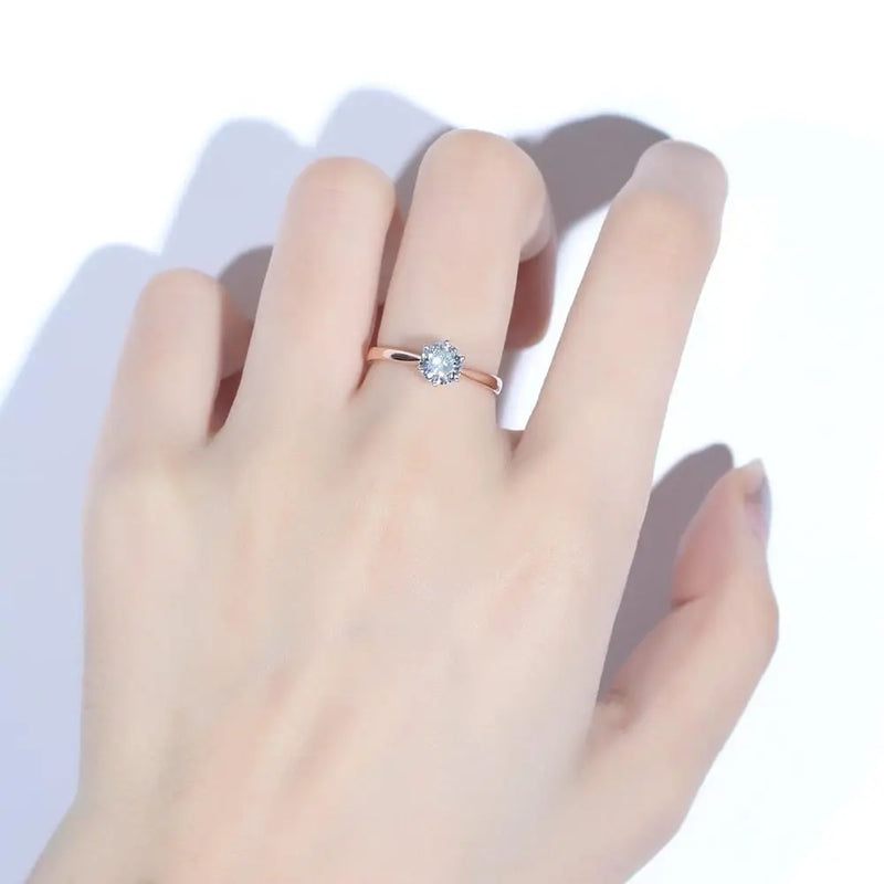 14k Rose & White Gold Solitaire Moissanite Ring 0.8ct Moissanite Engagement Rings & Jewelry | Luxus Moissanite
