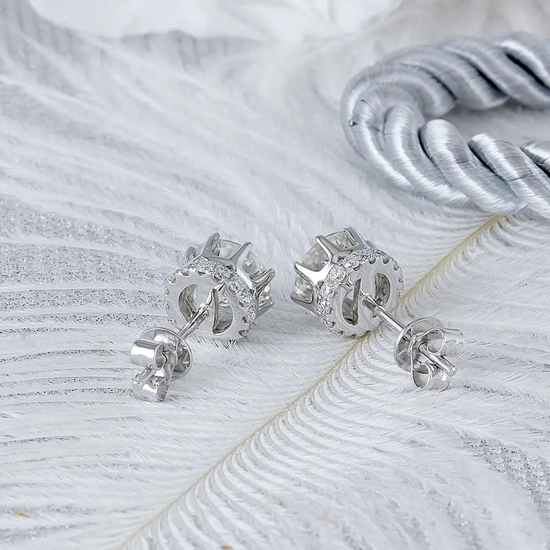 14k White / Yellow / Rose Gold Hidden Halo Stud Moissanite Earrings 2ctw Moissanite Engagement Rings & Jewelry | Luxus Moissanite
