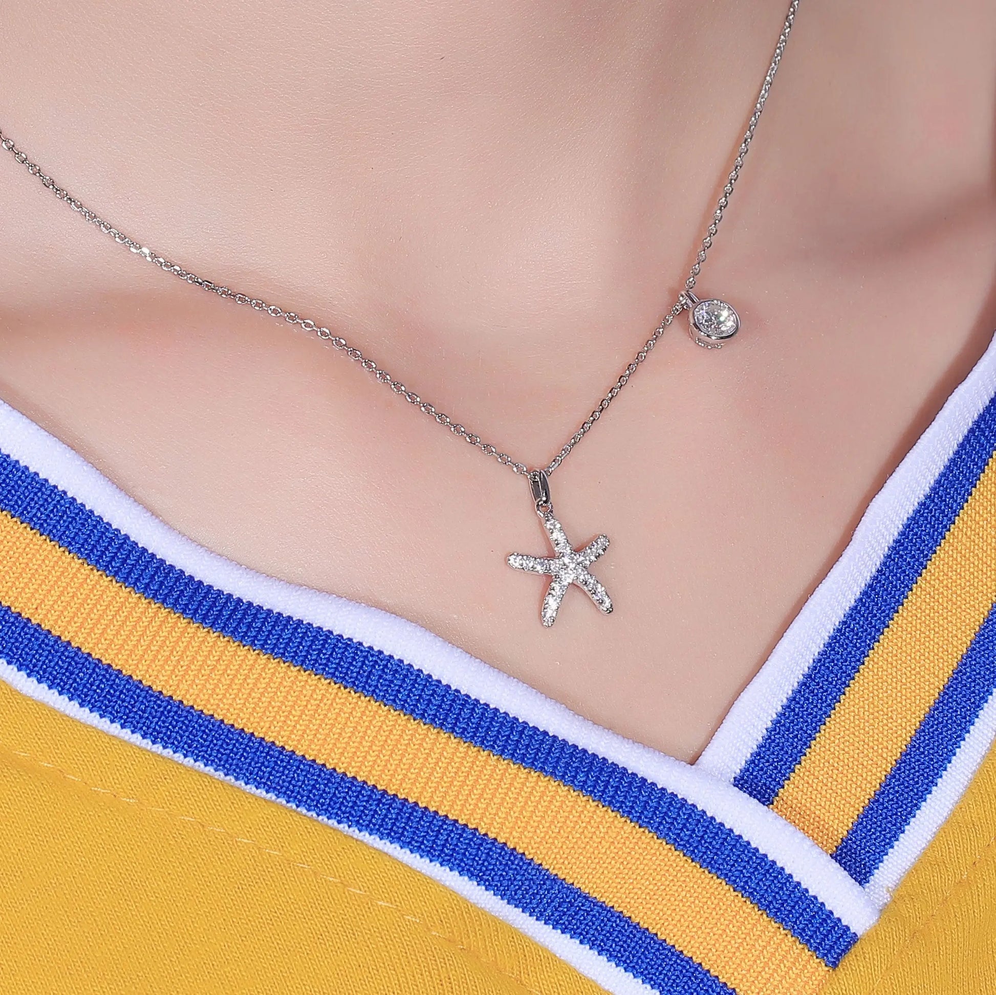 14k White / Yellow / Rose Gold Starfish Seaside Moissanite Necklace Moissanite Engagement Rings & Jewelry |  Starfish Necklace | Luxus Moissanite