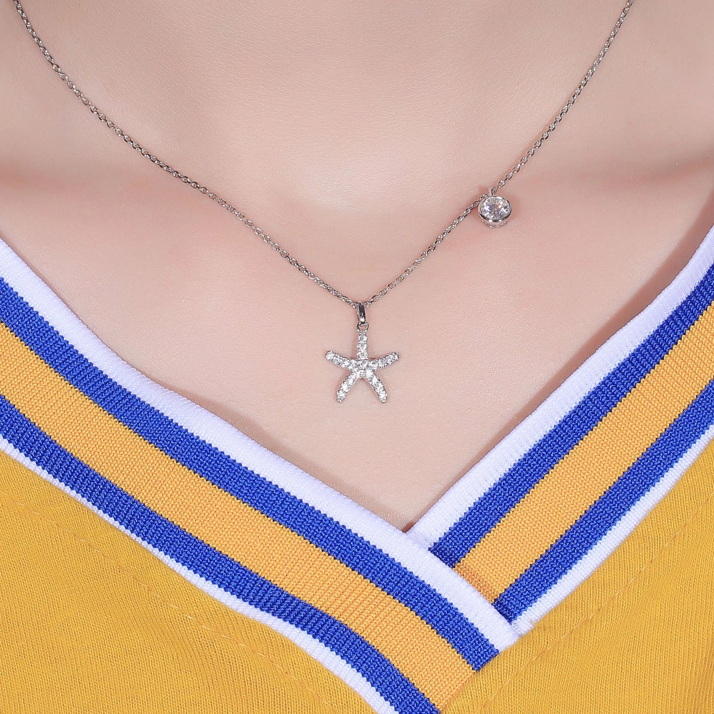 14k White / Yellow / Rose Gold Starfish Seaside Moissanite Necklace Moissanite Engagement Rings & Jewelry |  Starfish Necklace  | Luxus Moissanite