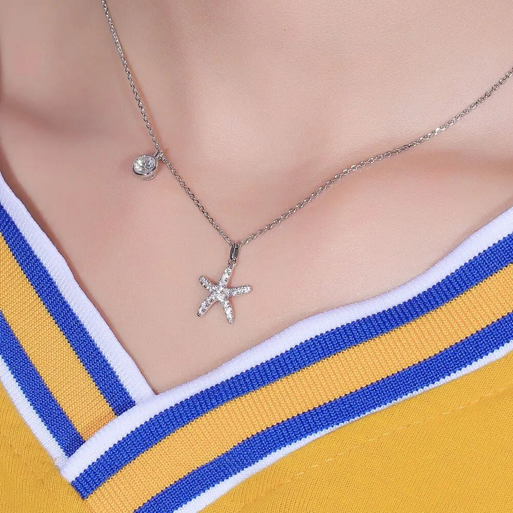 14k White / Yellow / Rose Gold Starfish Seaside Moissanite Necklace Moissanite Engagement Rings & Jewelry |  Starfish Necklace  |  Luxus Moissanite