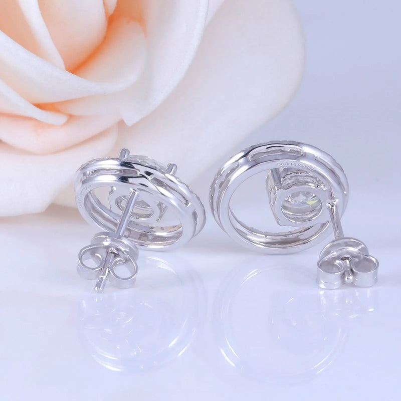 14k White / Yellow / Rose Gold Stud Halo Moissanite Earrings 2ctw Moissanite Engagement Rings & Jewelry | Luxus Moissanite