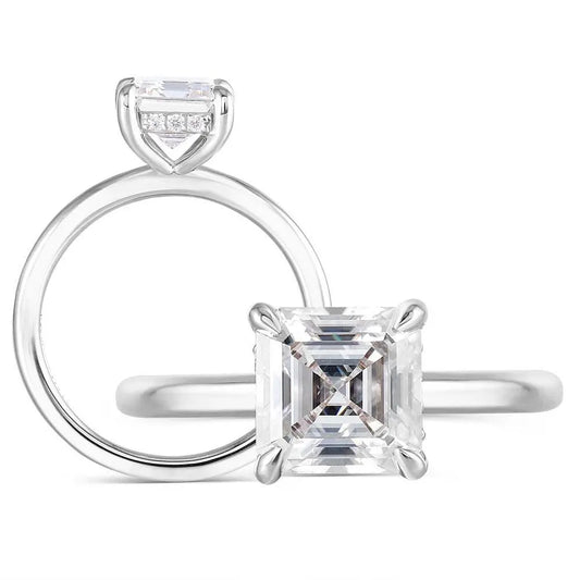 14k White Gold Asscher Cut Moissanite Ring 1.5ct Total Moissanite Engagement Rings & Jewelry | Luxus Moissanite | 1.5 Carat Ring