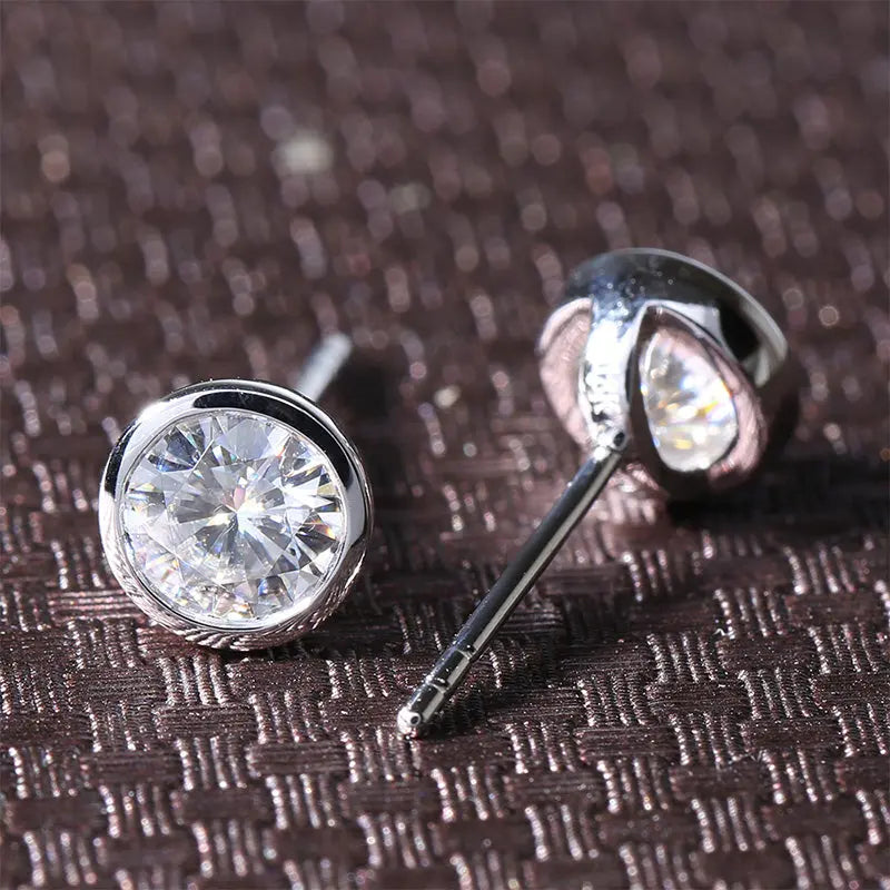 14k White Gold Bezel Moissanite Stud Earrings 1ctw Moissanite Engagement Rings & Jewelry | Luxus Moissanite