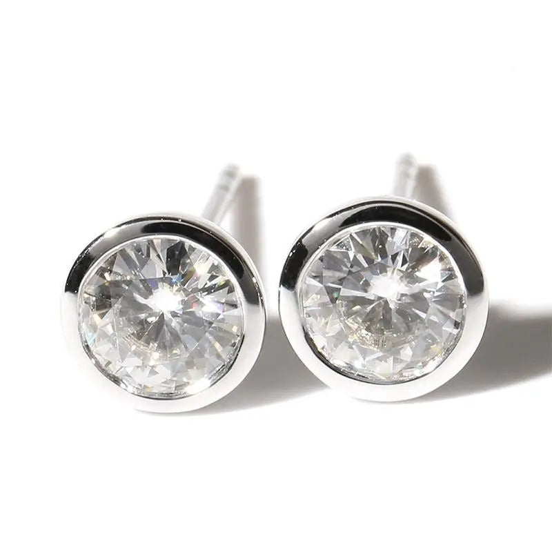 14k White Gold Bezel Moissanite Stud Earrings 1ctw Moissanite Engagement Rings & Jewelry | Luxus Moissanite
