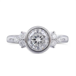 14k White Gold Bezel Set Moissanite Ring 1.18ct Total Moissanite Engagement Rings & Jewelry | Luxus Moissanite