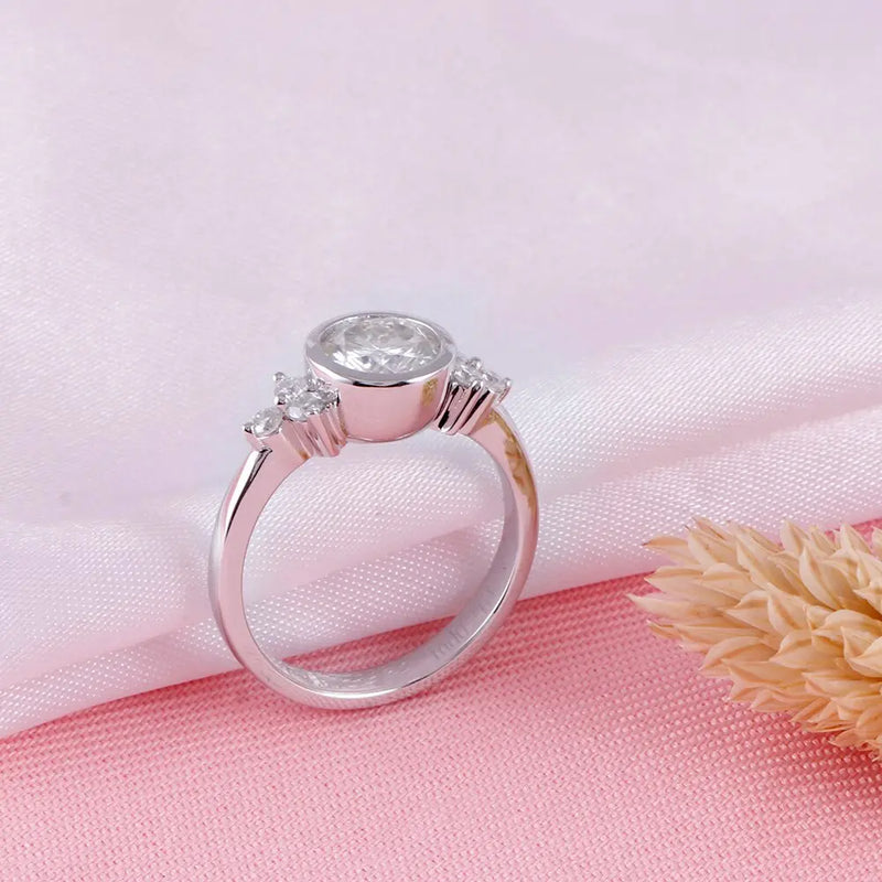 14k White Gold Bezel Set Moissanite Ring 1.18ct Total Moissanite Engagement Rings & Jewelry | Luxus Moissanite