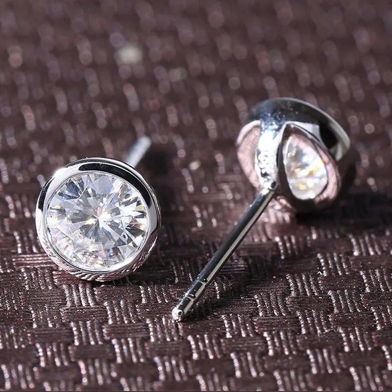 14k White Gold Bezel Set Stud Moissanite Earrings 1ctw Moissanite Engagement Rings & Jewelry | Luxus Moissanite