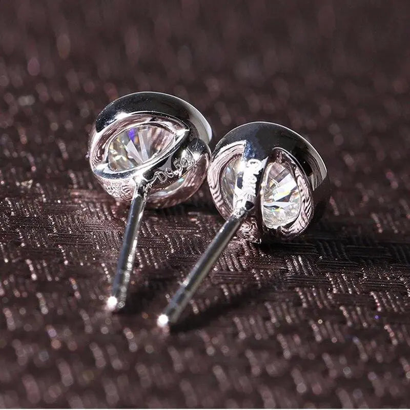 14k White Gold Bezel Set Stud Moissanite Earrings 1ctw Moissanite Engagement Rings & Jewelry | Luxus Moissanite
