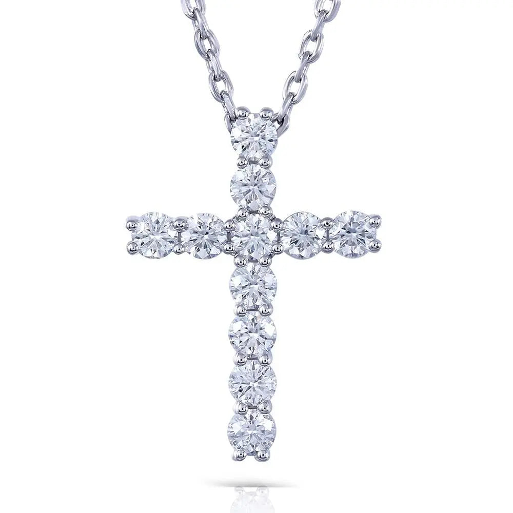 14k White Gold Cross Necklace / Pendant 1.21ct Total Moissanite Engagement Rings & Jewelry | Luxus Moissanite