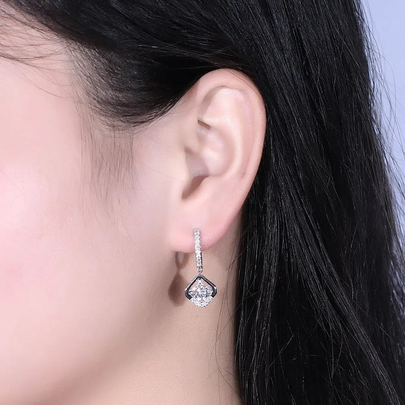 14k White Gold Drop / Hoop Moissanite Earrings 1ctw Moissanite Engagement Rings & Jewelry | Luxus Moissanite