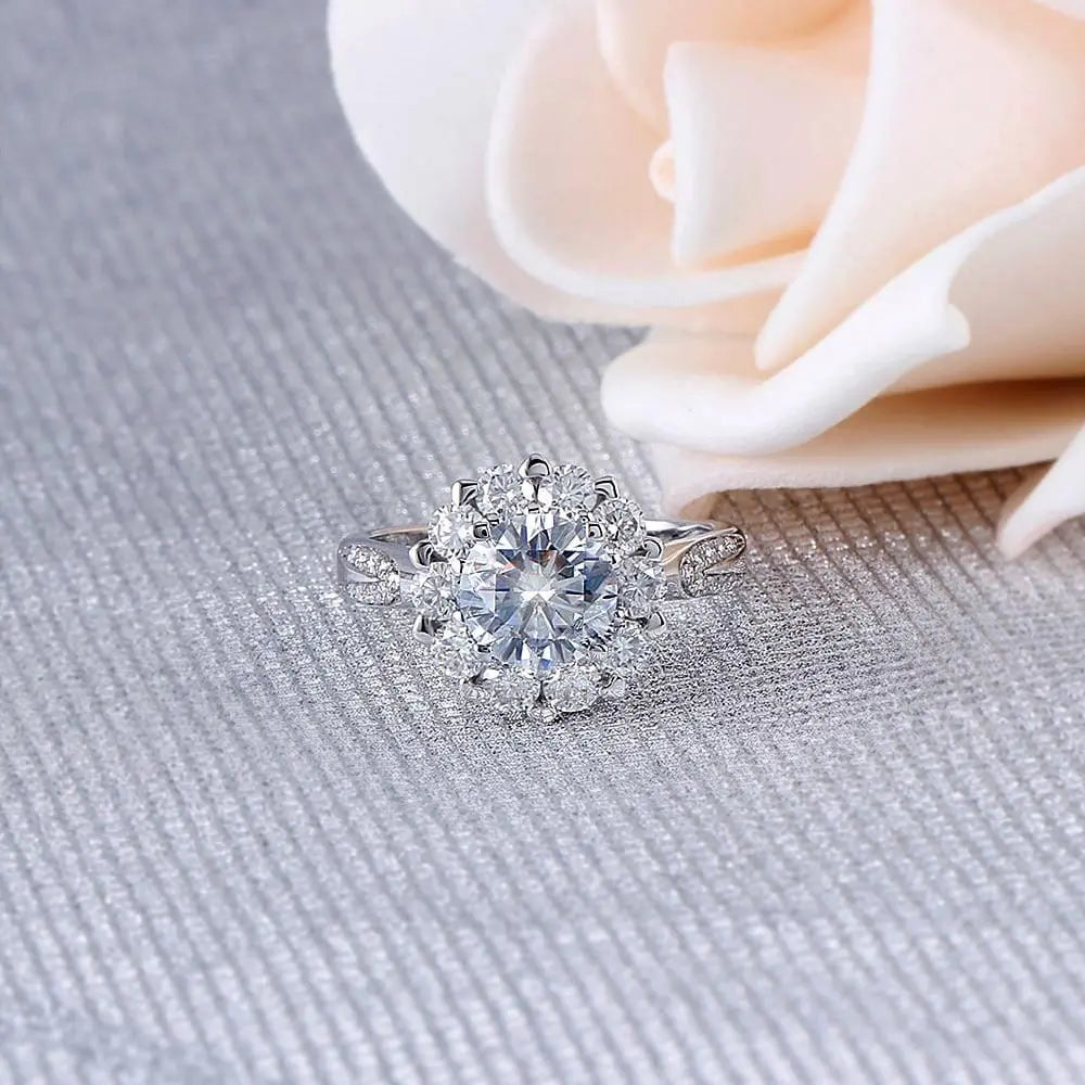 14k White Gold Halo Moissanite Ring 1.6ct Total Moissanite Engagement Rings & Jewelry | Luxus Moissanite | white gold ring for women