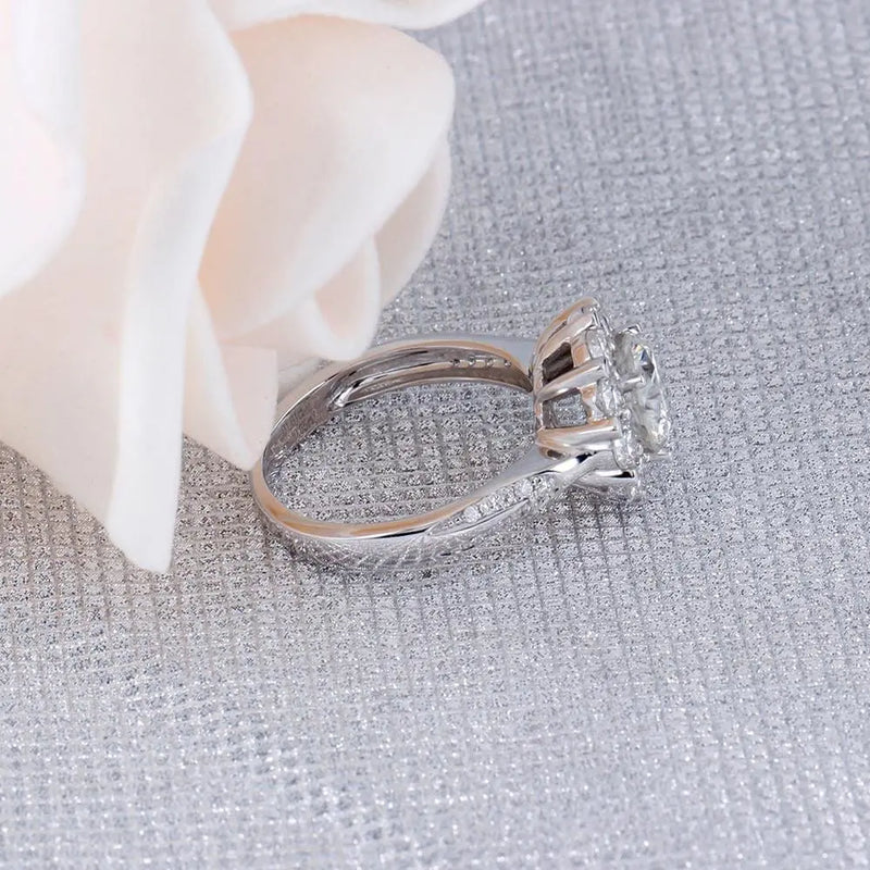 14k White Gold Halo Moissanite Ring 1.6ct Total Moissanite Engagement Rings & Jewelry | Luxus Moissanite