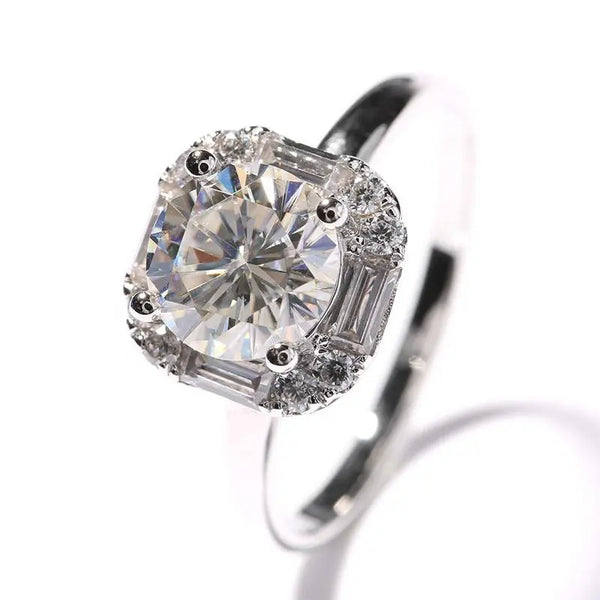 14k White Gold Halo Moissanite Ring 1ct Center Stone Moissanite Engagement Rings & Jewelry - Halo Engagement Ring 1 Carat | Luxus Moissanite