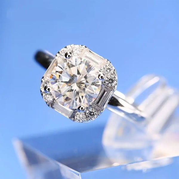14k White Gold Halo Moissanite Ring 1ct Center Stone Moissanite Engagement Rings & Jewelry Halo Engagement Ring 1 Carat | Luxus Moissanite