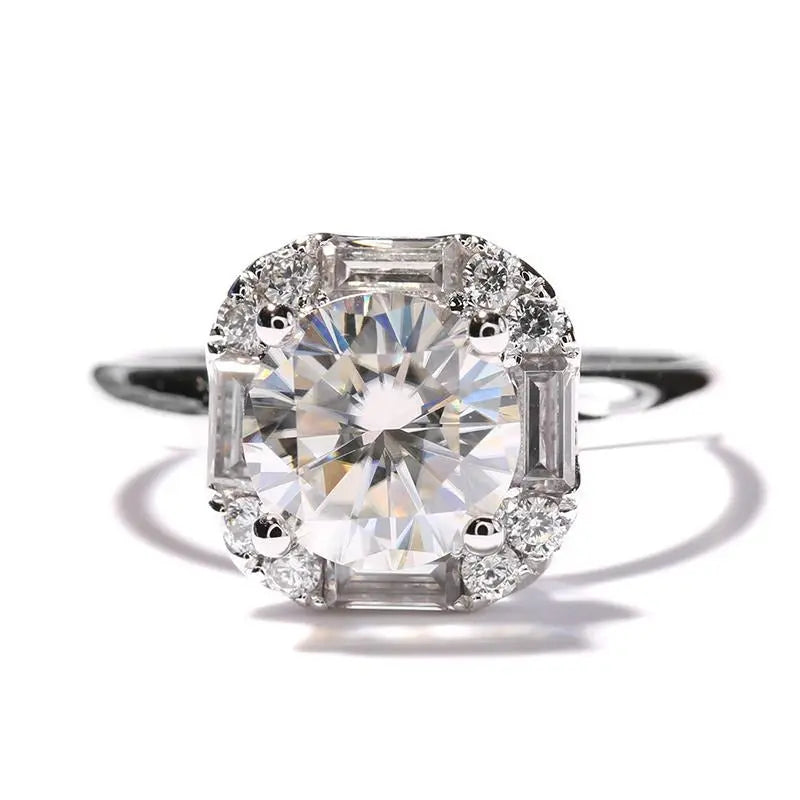 14k White Gold Halo Moissanite Ring 1ct Center Stone Moissanite Engagement Rings & Jewelry - Halo Engagement Ring 1 Carat - Halo Engagement Ring 1 Carat | Luxus Moissanite