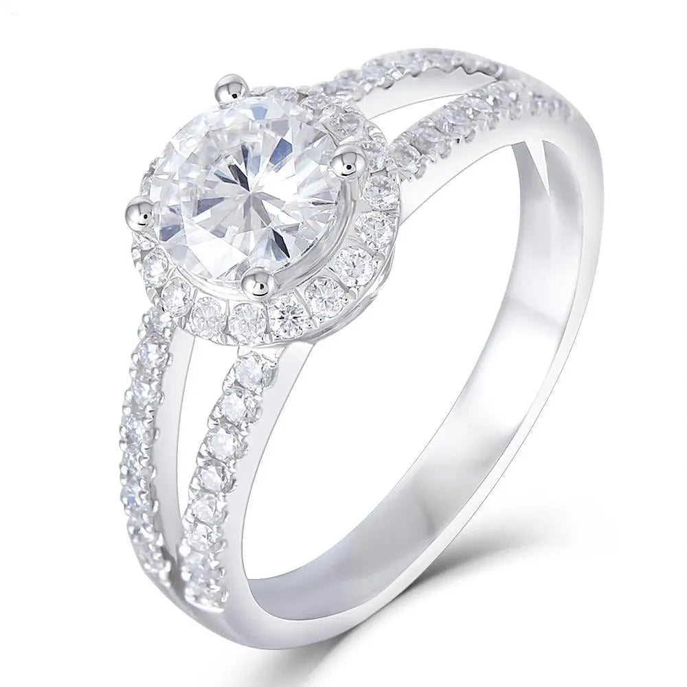 14k White Gold Halo Moissanite Ring 1ct Center Stone Moissanite Engagement Rings & Jewelry | Unique Engagement Ring Styles |Luxus Moissanite