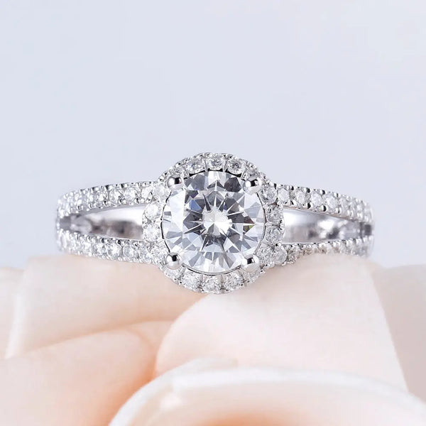 14k White Gold Halo Moissanite Ring 1ct Center Stone Moissanite Engagement Rings & Jewelry | Unique Engagement Ring Styles |Luxus Moissanite