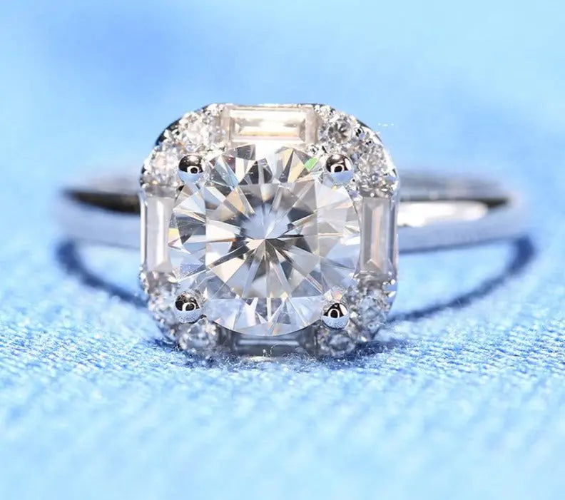 14k White Gold Halo Moissanite Ring 1ct Center Stone Moissanite Engagement Rings & Jewelry | Halo Engagement Ring 1 Carat |Luxus Moissanite