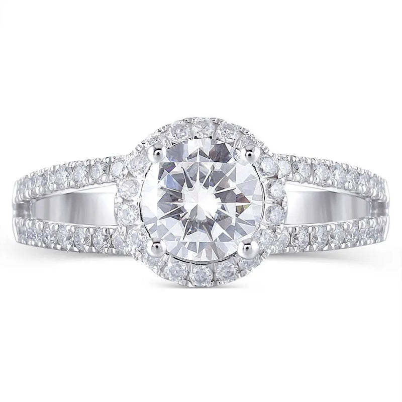 14k White Gold Halo Moissanite Ring 1ct Center Stone Moissanite Engagement Rings & Jewelry | Unique Engagement Ring Styles | Luxus Moissanite