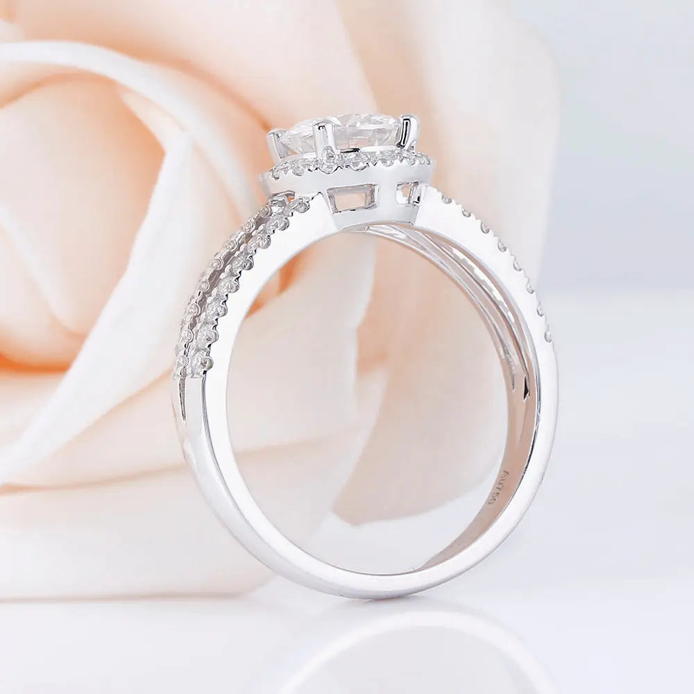 14k White Gold Halo Moissanite Ring 1ct Center Stone Moissanite Engagement Rings & Jewelry | Unique Engagement Ring Styles |Luxus Moissanite