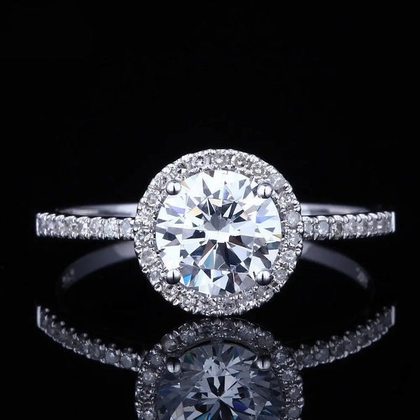 14k White Gold Halo Moissanite Ring 1ct Center Stone Moissanite Engagement Rings & Jewelry | Woman Ring | Luxus Moissanite