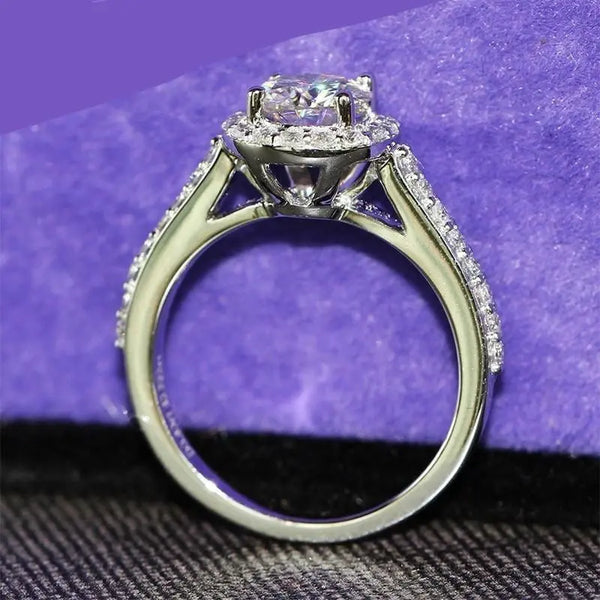 14k White Gold Halo Moissanite Ring 1ct Center Stone Moissanite Engagement Rings & Jewelry | White Gold Ring Women's | Luxus Moissanite